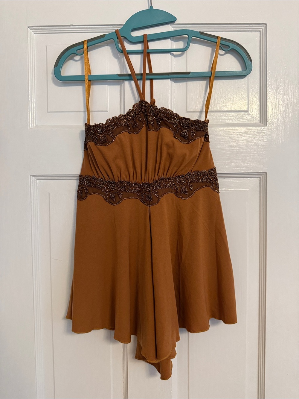 Arden B Rust Brown Beaded Lace-Trim Camisole